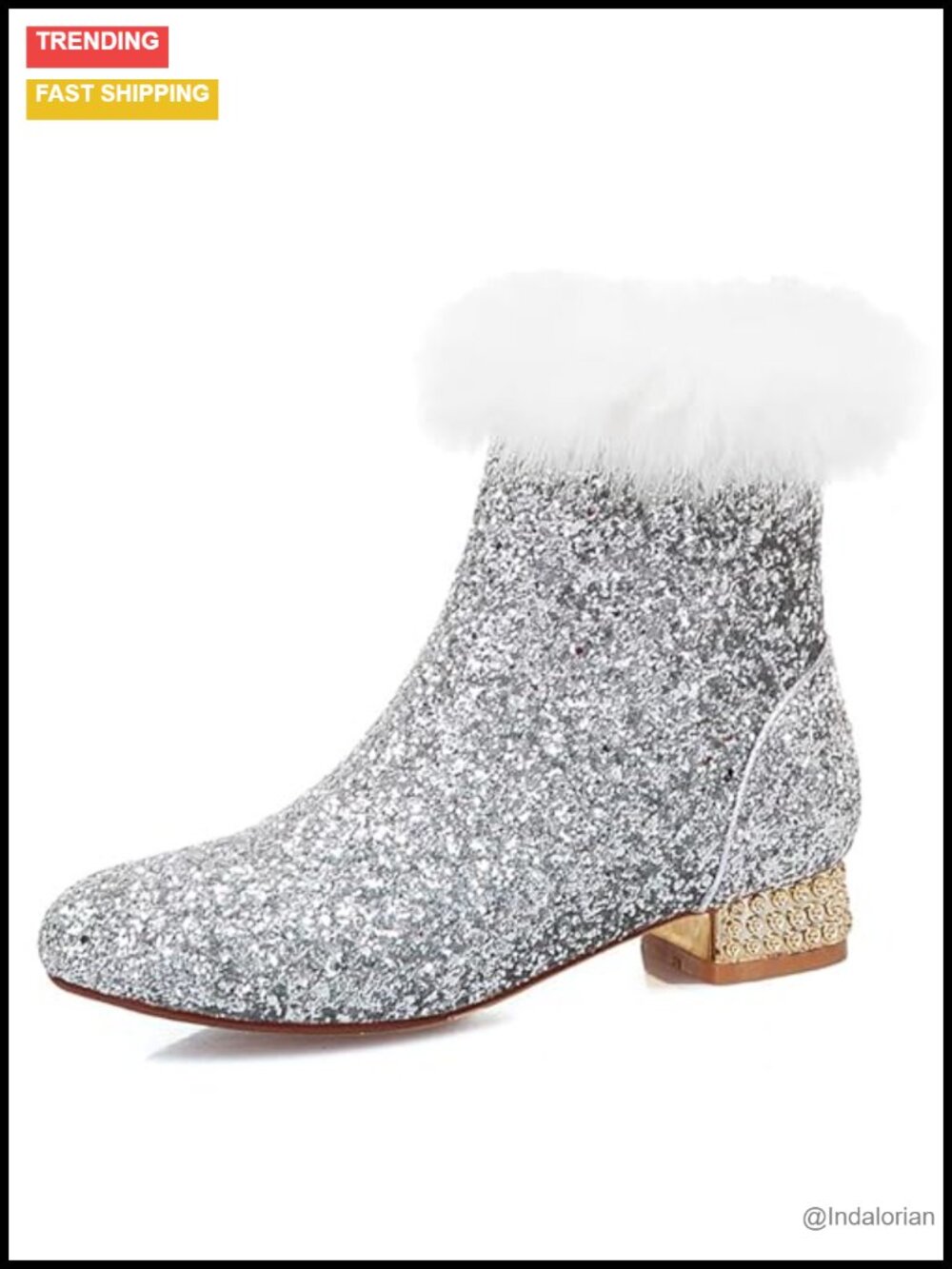 Women Sequin Ankle Boots Low Heel Sparkly Glitter Booties